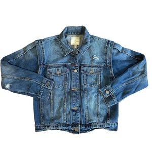 Joie Vintage Inspired Medium Wash Distressed Denim Jacket Size Small